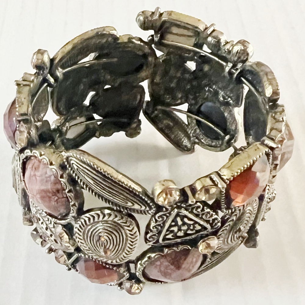 Statement Cuff Bracelet Amber And Rhinestone - image 6